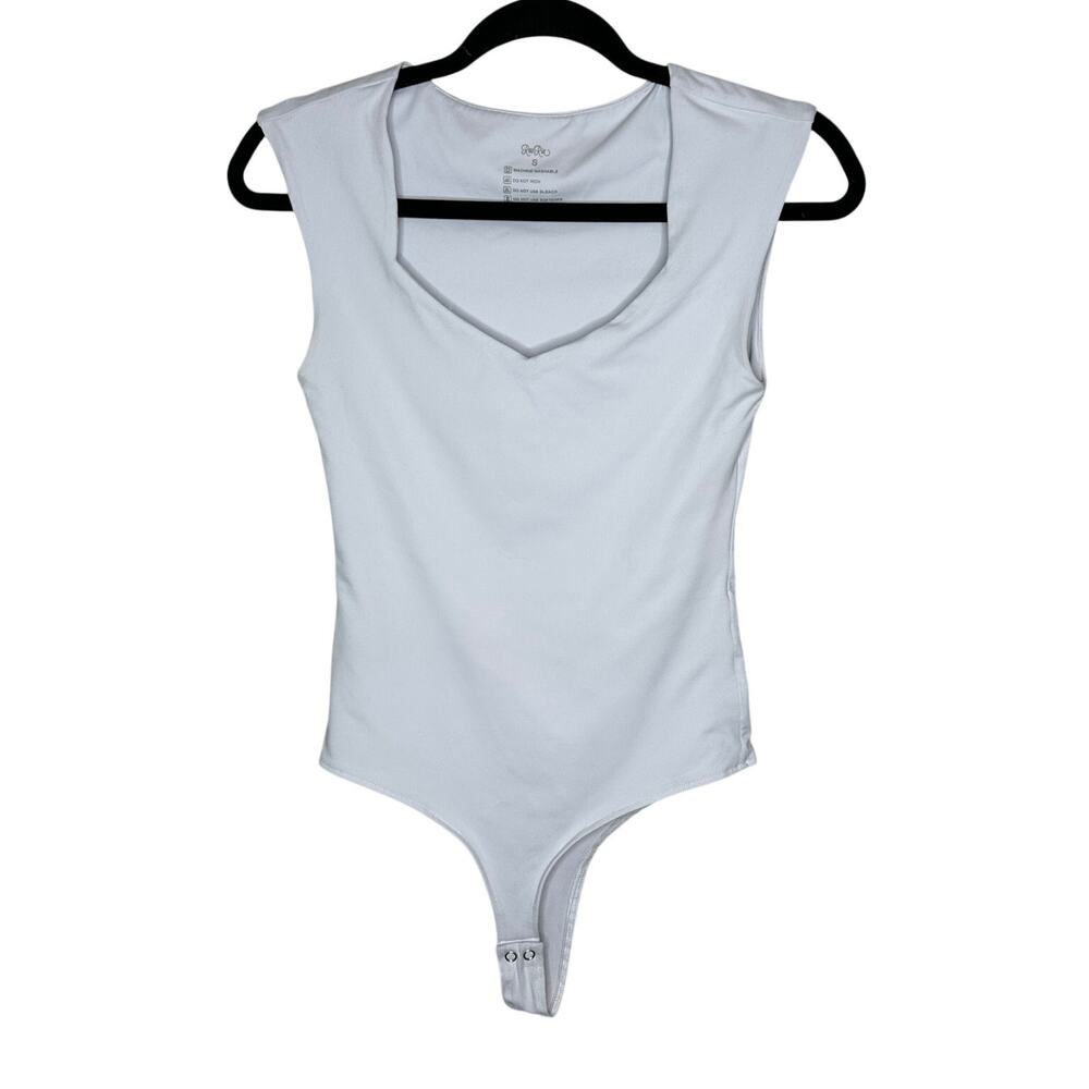 Reoria White Sleeveless Scoop Neck Bodysuit Double Lined Stretchy Basics Small